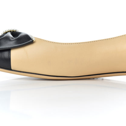 Chanel Lambskin Pearl Bow Ballerina Flats 40 Beige Black 10 of 18