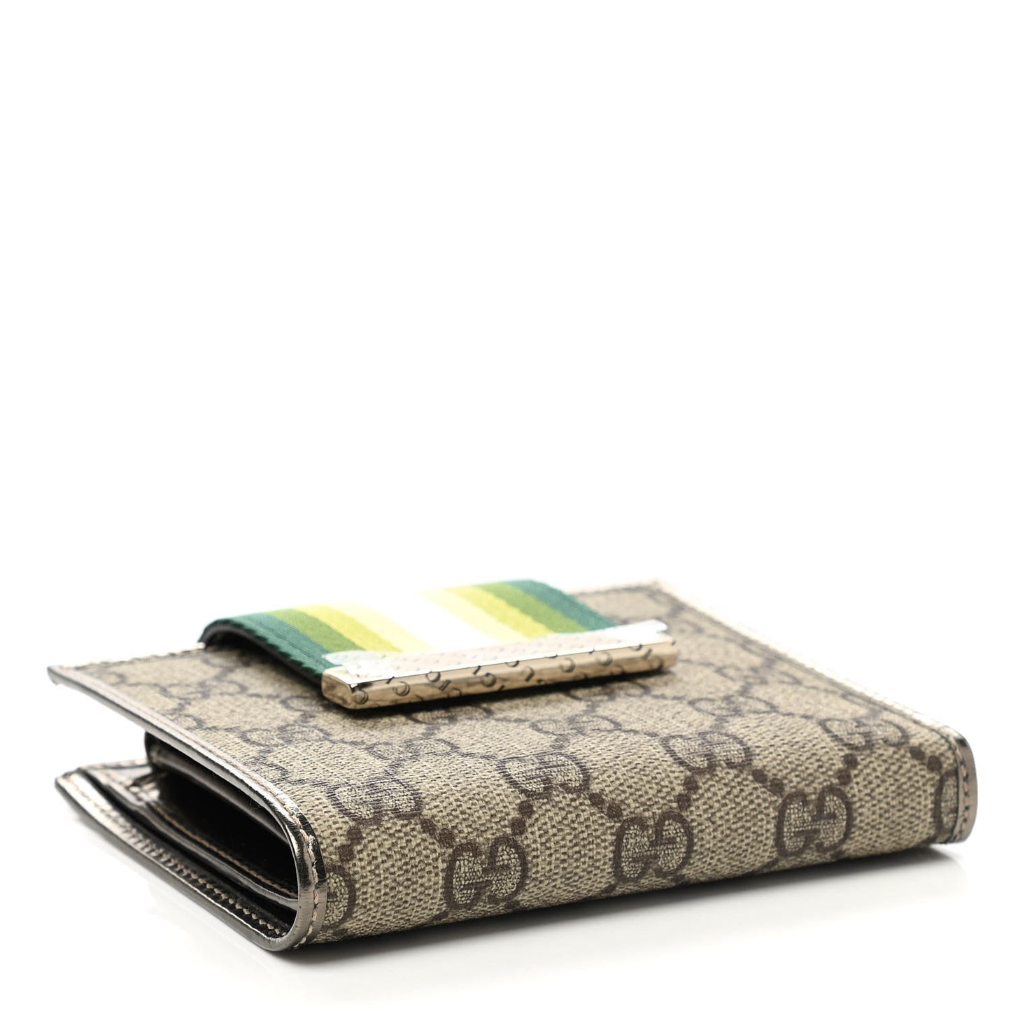 Monogram Web Ladies Web French Wallet Metallic Brown Green