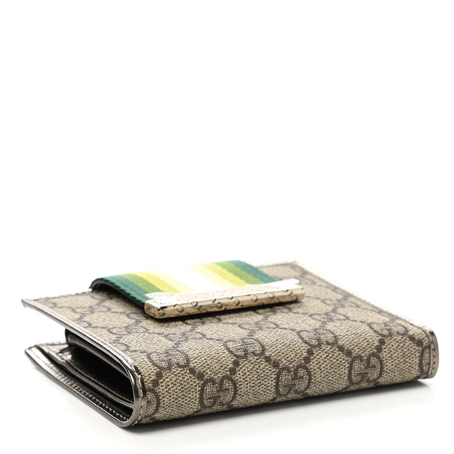 Gucci Monogram Web Ladies Web French Wallet Metallic Brown Green 4 of 8