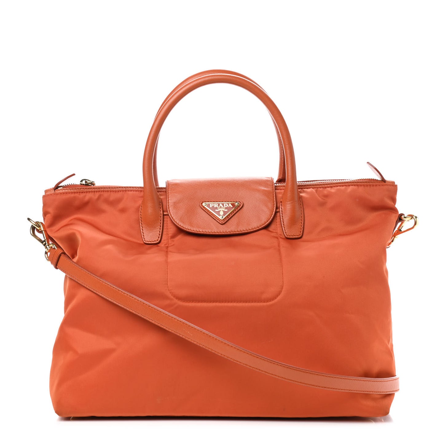 Tessuto Nylon Saffiano Tote Papaya