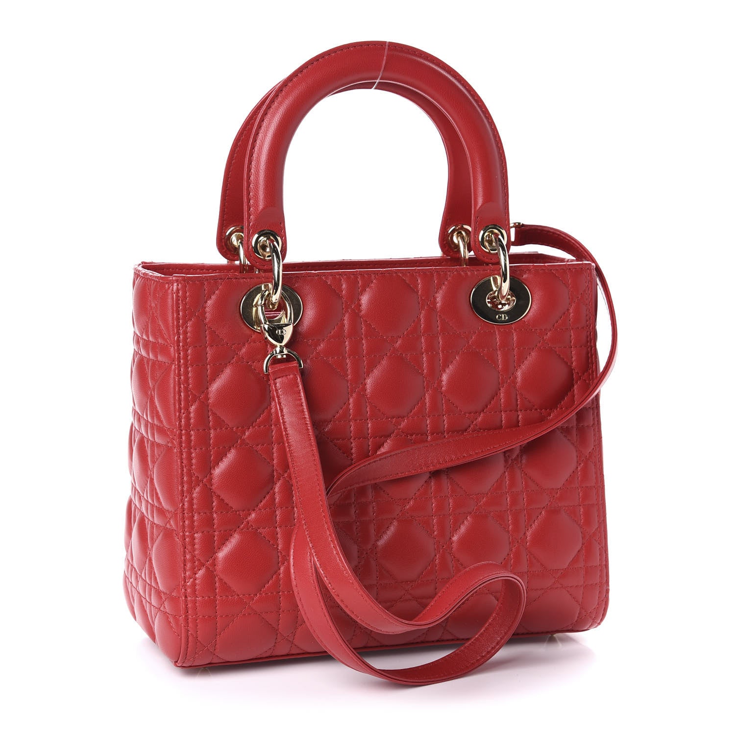 Christian Dior Lambskin Cannage Medium Lady Dior Red 4 of 12