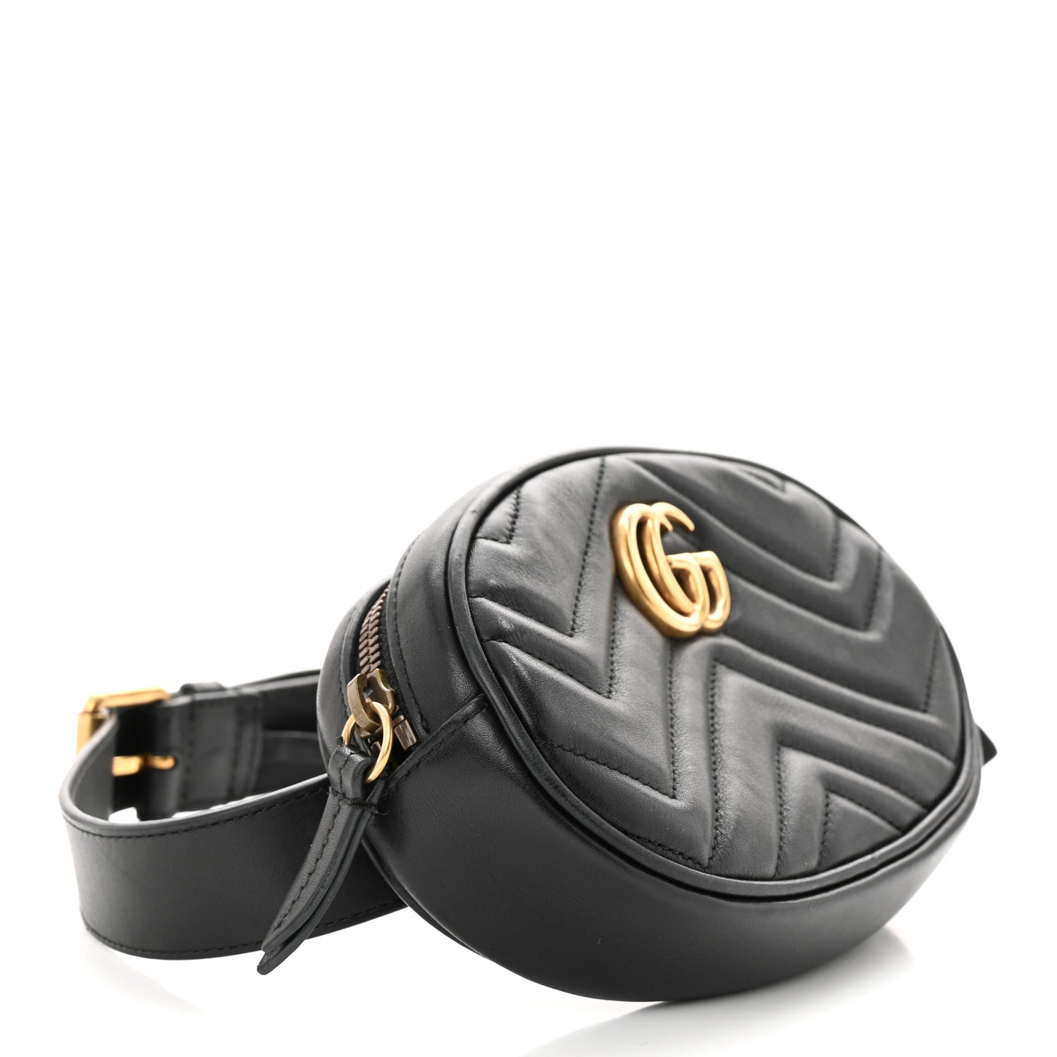 Gucci Calfskin Matelasse GG Marmont Belt Bag 75 30 Black 4 of 14