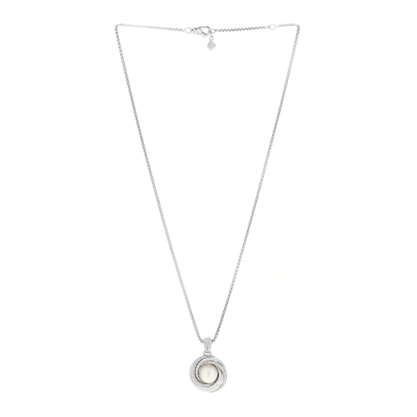 Sterling Silver Diamond Pearl 10mm Crossover Pendant Necklace