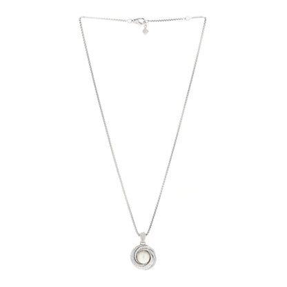 David Yurman Sterling Silver Diamond Pearl 10mm Crossover Pendant Necklace 2 of 3