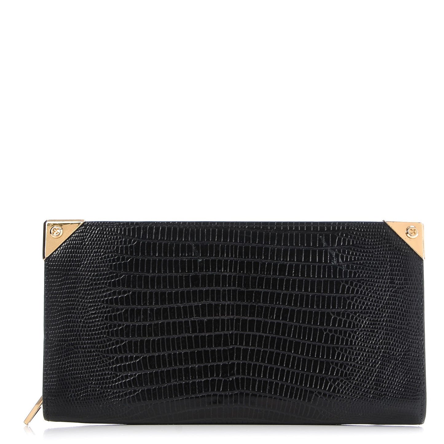 Lizard Calfskin Embossed Prisma Biker Wallet Black