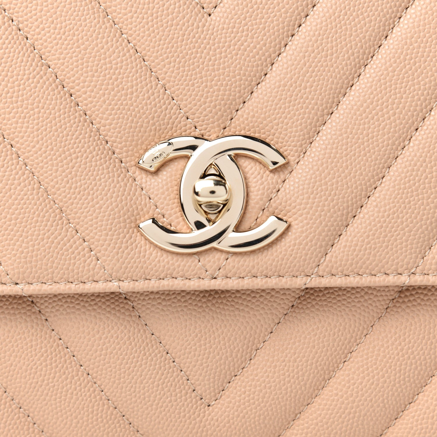 Chanel Caviar Chevron Quilted Small Coco Handle Flap Beige 10 of 10