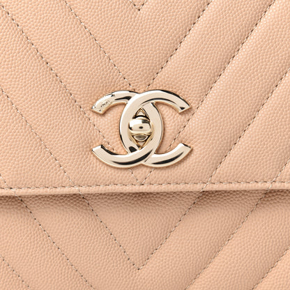 Chanel Caviar Chevron Quilted Small Coco Handle Flap Beige 10 of 10