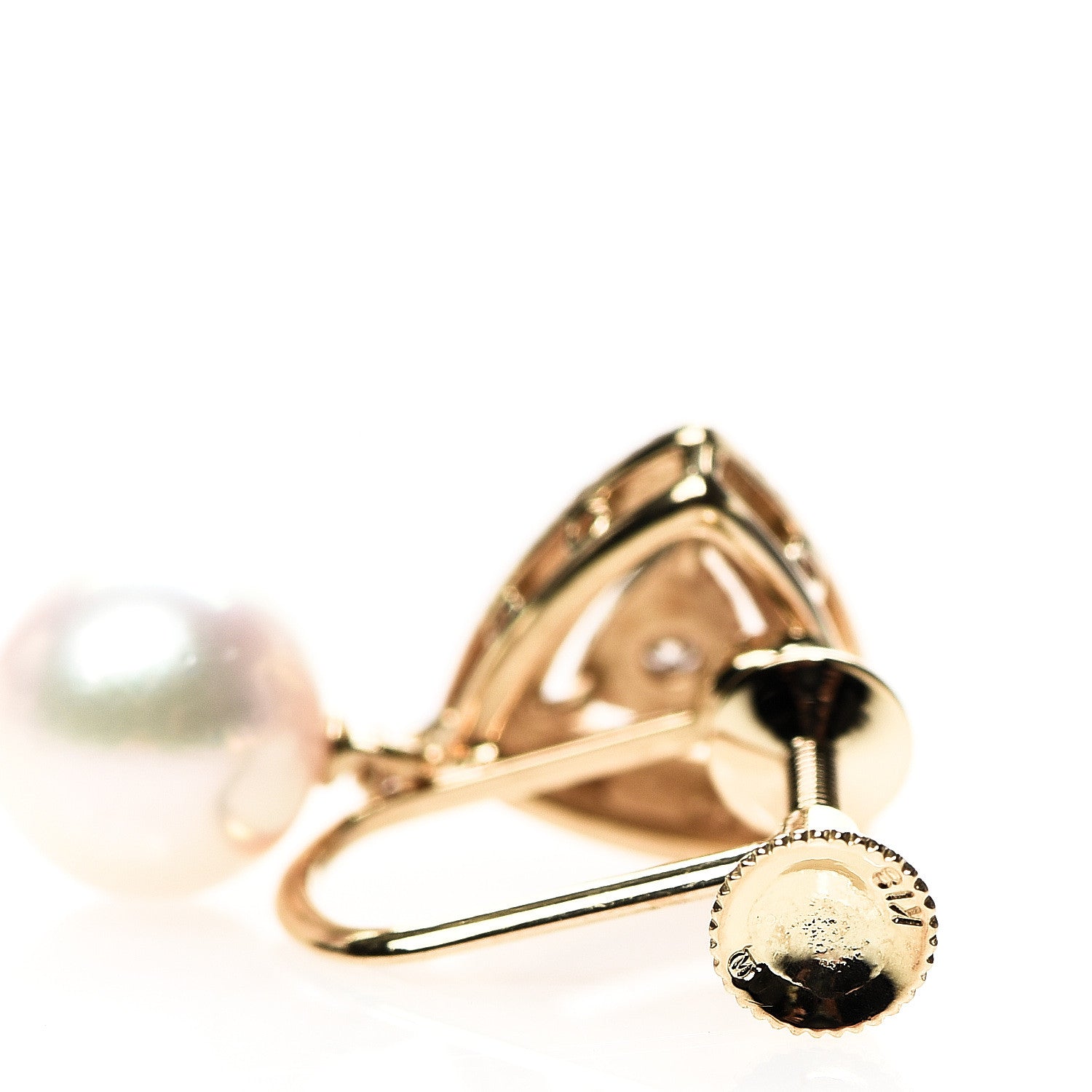 Mikimoto 18K Yellow Gold Diamond 6.5-7mm Akoya Pearl Triangle Drop Screw Back Earrings 4 of 4