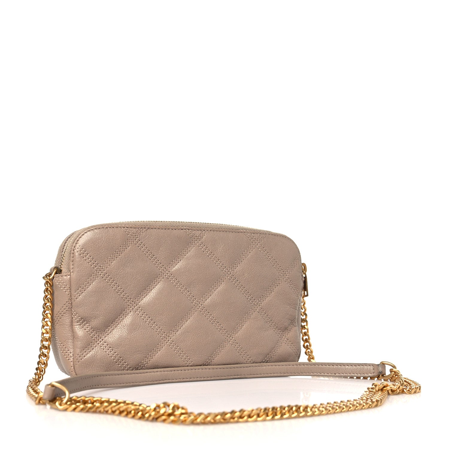 Saint Laurent Grained Lambskin Quilted Mini Becky Double Zip Bag Natural Tan 3 of 10