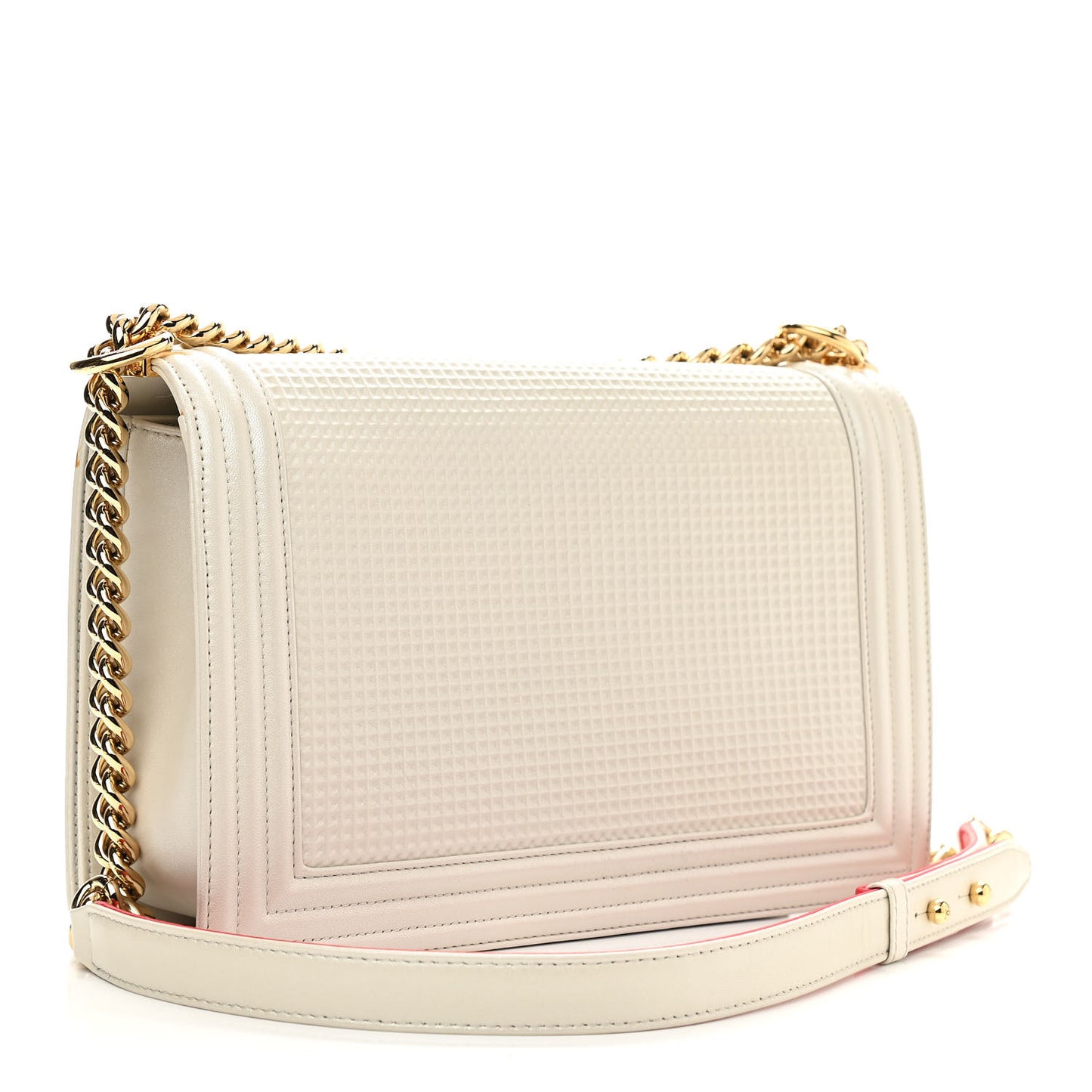 Lambskin Embossed New Medium Boy Cube Flap White
