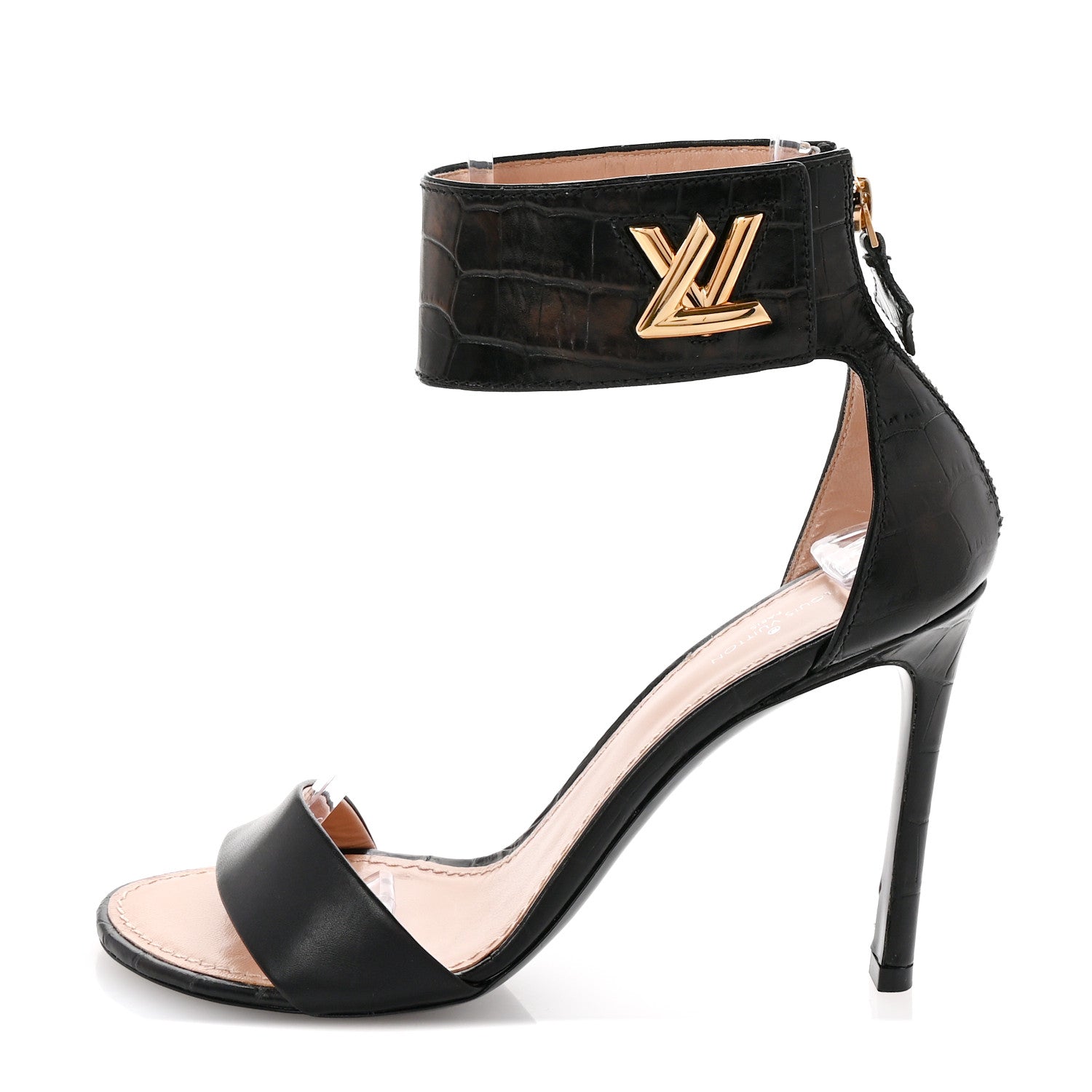 Louis Vuitton Calfskin Crocodile Embossed Horizon Sandals 37.5 Black 1 of 9