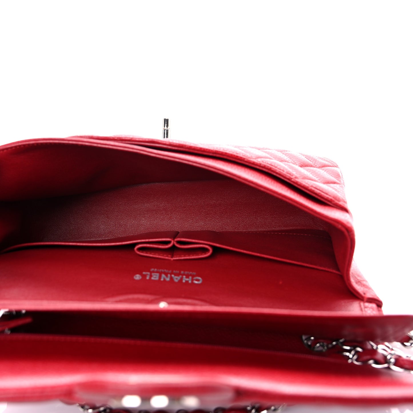 Caviar Quilted Medium Double Flap Red