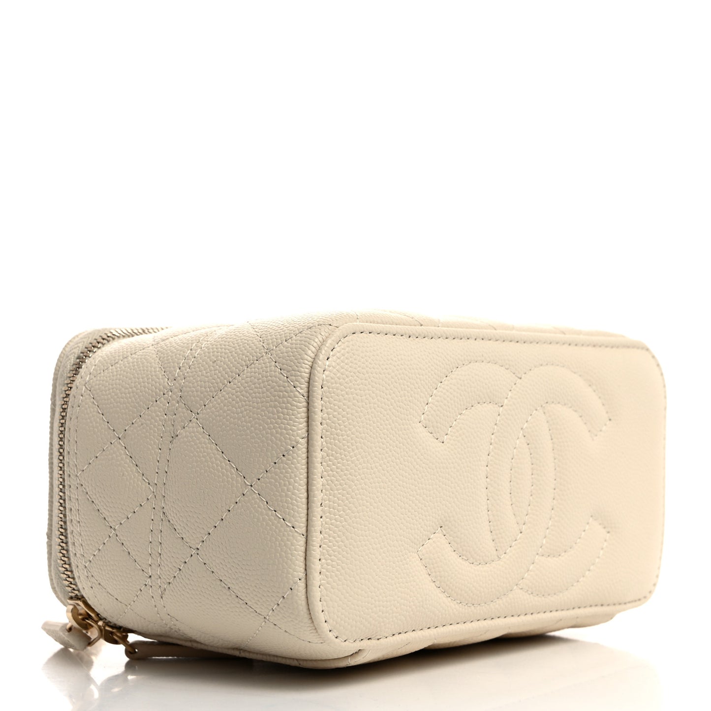 Caviar Quilted Trendy Handle Mini Vanity Ecru