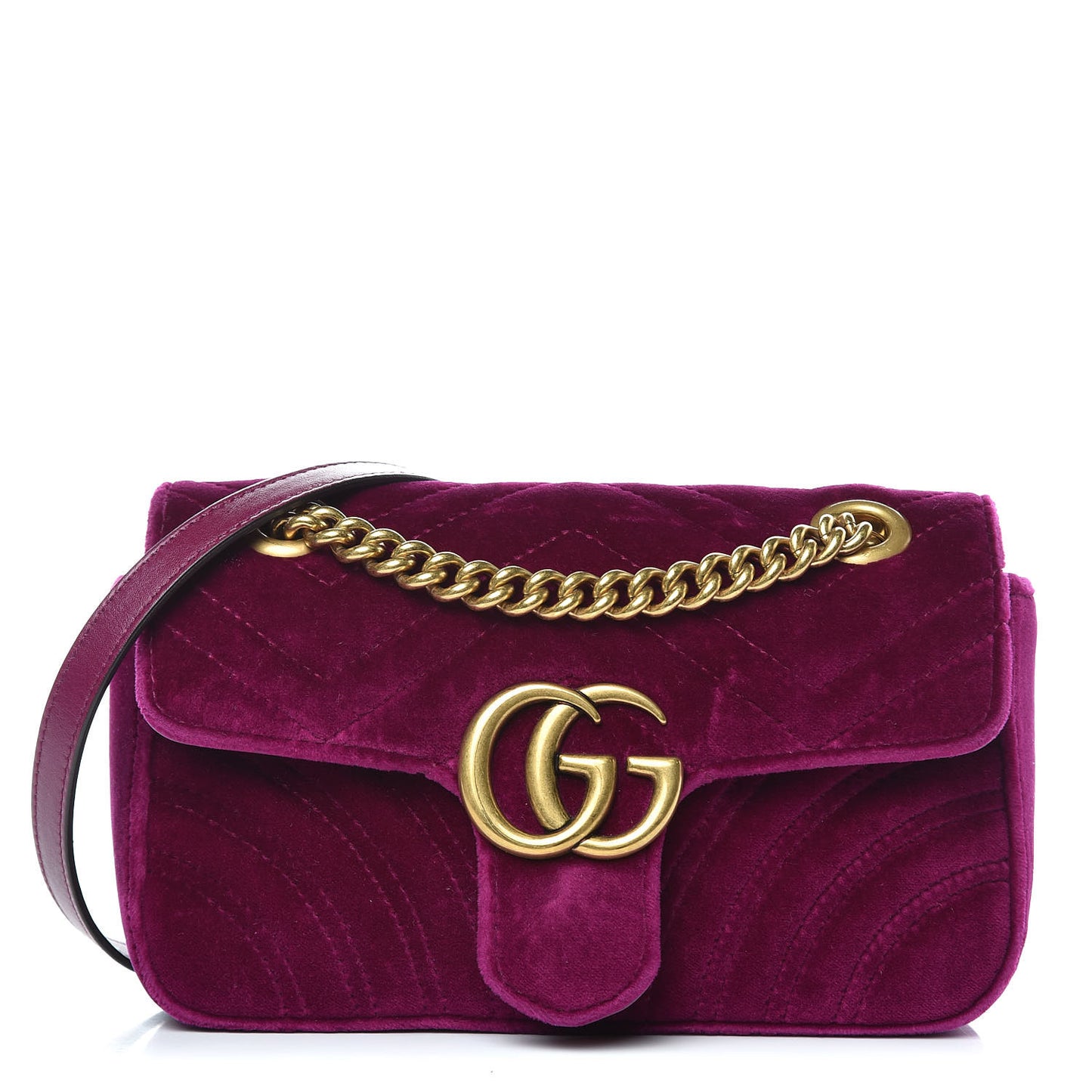 Velvet Matelasse Mini GG Marmont Shoulder Bag Fuchsia Violet Cyclamen
