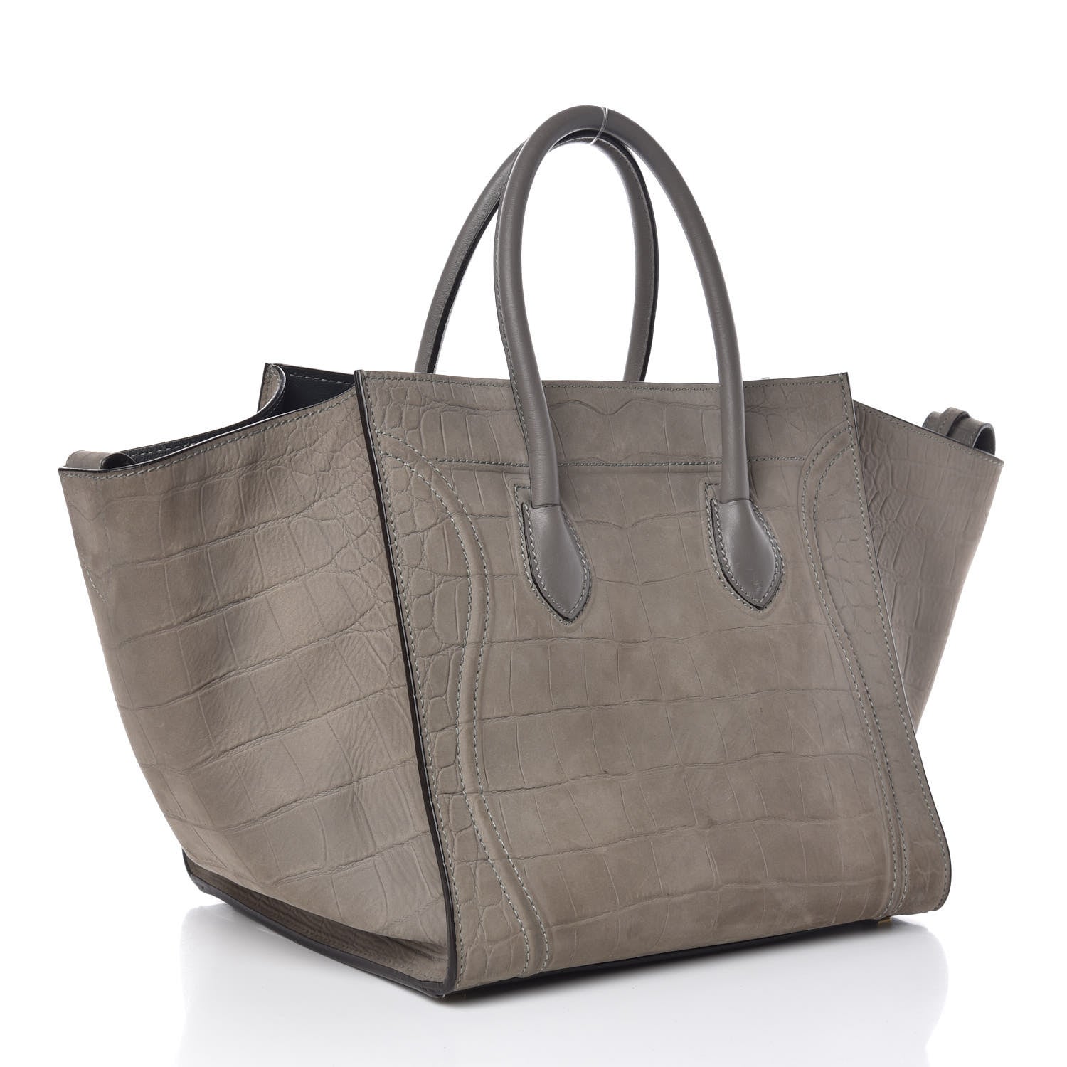 Celine Crocodile Embossed Nubuck Medium Phantom Luggage Grey 3 of 9