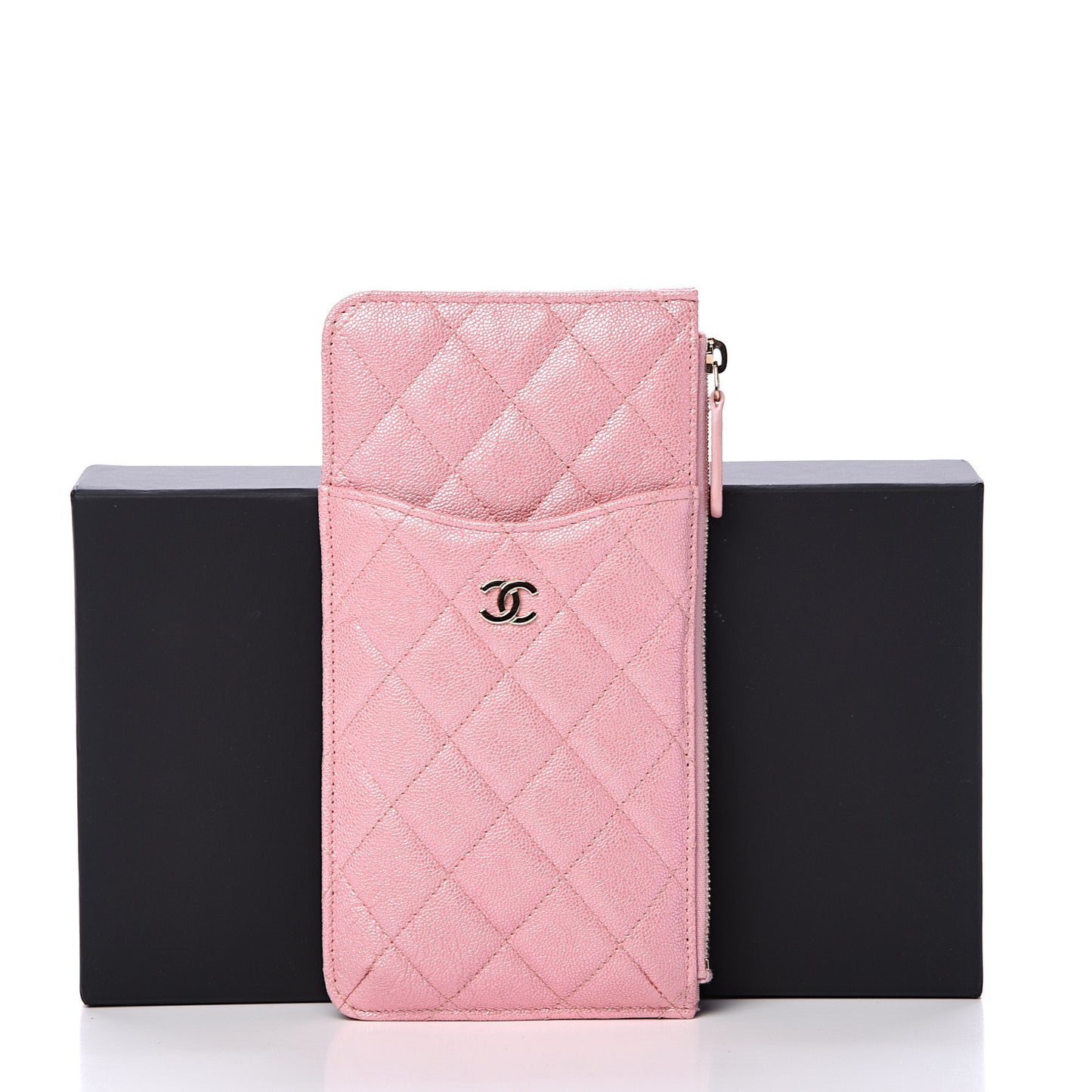 Iridescent Caviar Quilted Classic iPhone Pouch Rose Pink