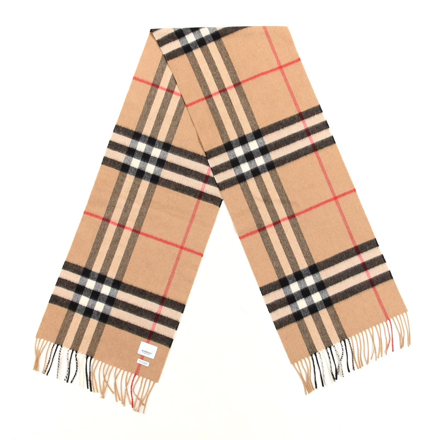 Burberry Cashmere Classic Check Fringe Scarf Camel 2 of 3