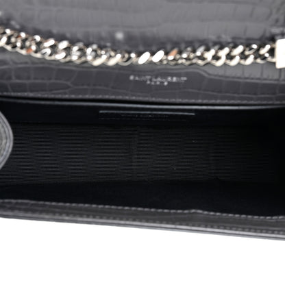 Saint Laurent Calfskin Crocodile Embossed Medium Classic Monogram Kate Tassel Satchel Dark Grey 4 of 11