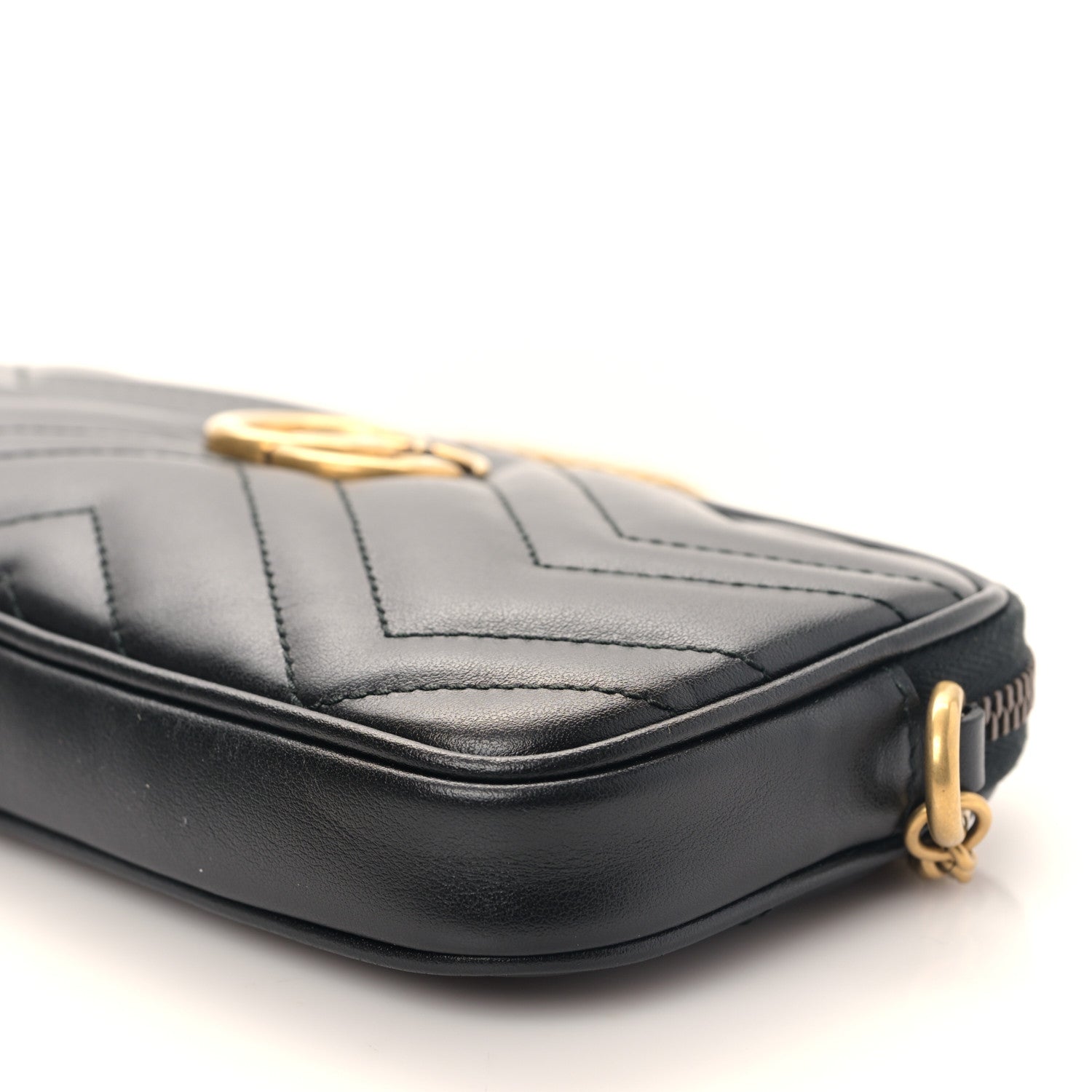 Gucci Calfskin Matelasse Mini GG Marmont Chain Crossbody Bag Black 9 of 10