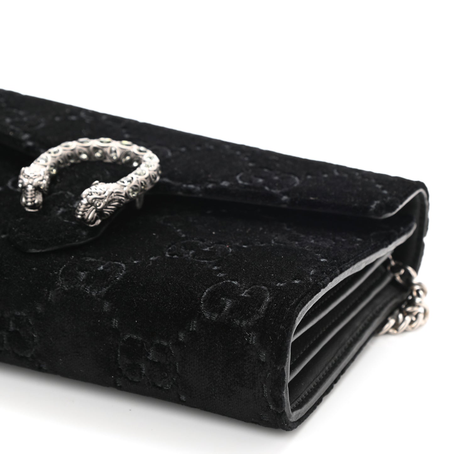 Velvet GG Monogram Mini Dionysus Chain Wallet Black