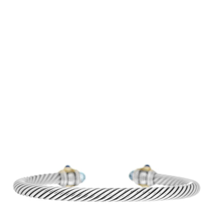 David Yurman Sterling Silver 14K Yellow Gold Blue Topaz Lapis Lazuli 5mm Cable Renaissance Bracelet 3 of 4