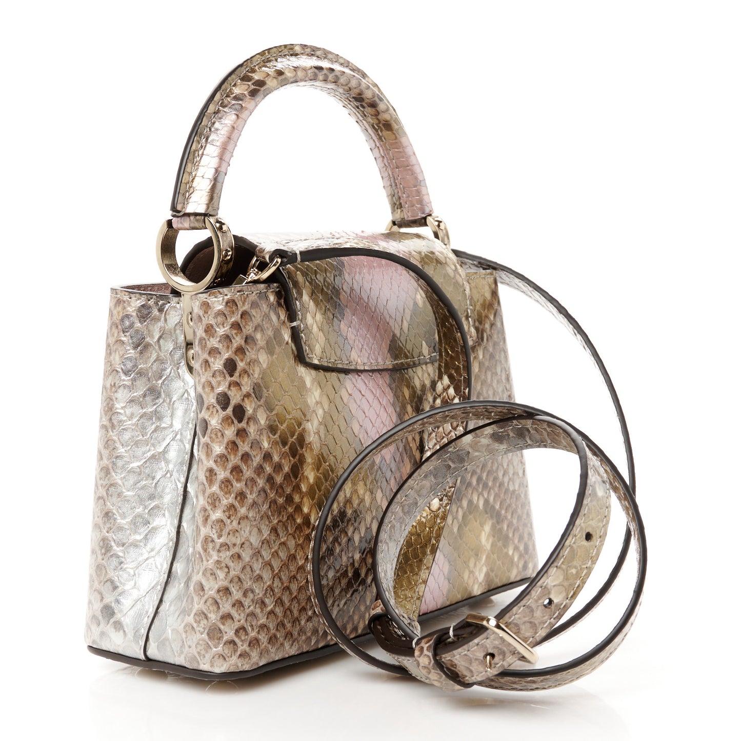 Metallic Snakeskin Capucines Mini Dore