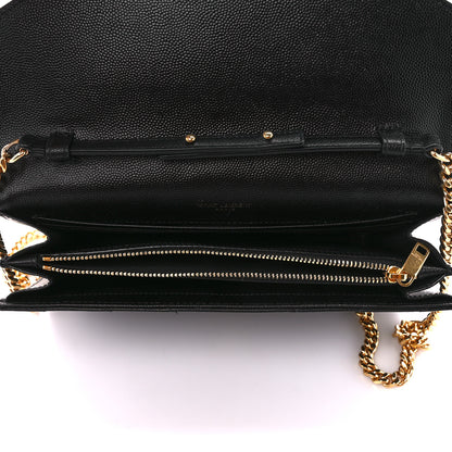 Saint Laurent Grain De Poudre Matelasse Chevron Monogram Chain Wallet Black 5 of 11