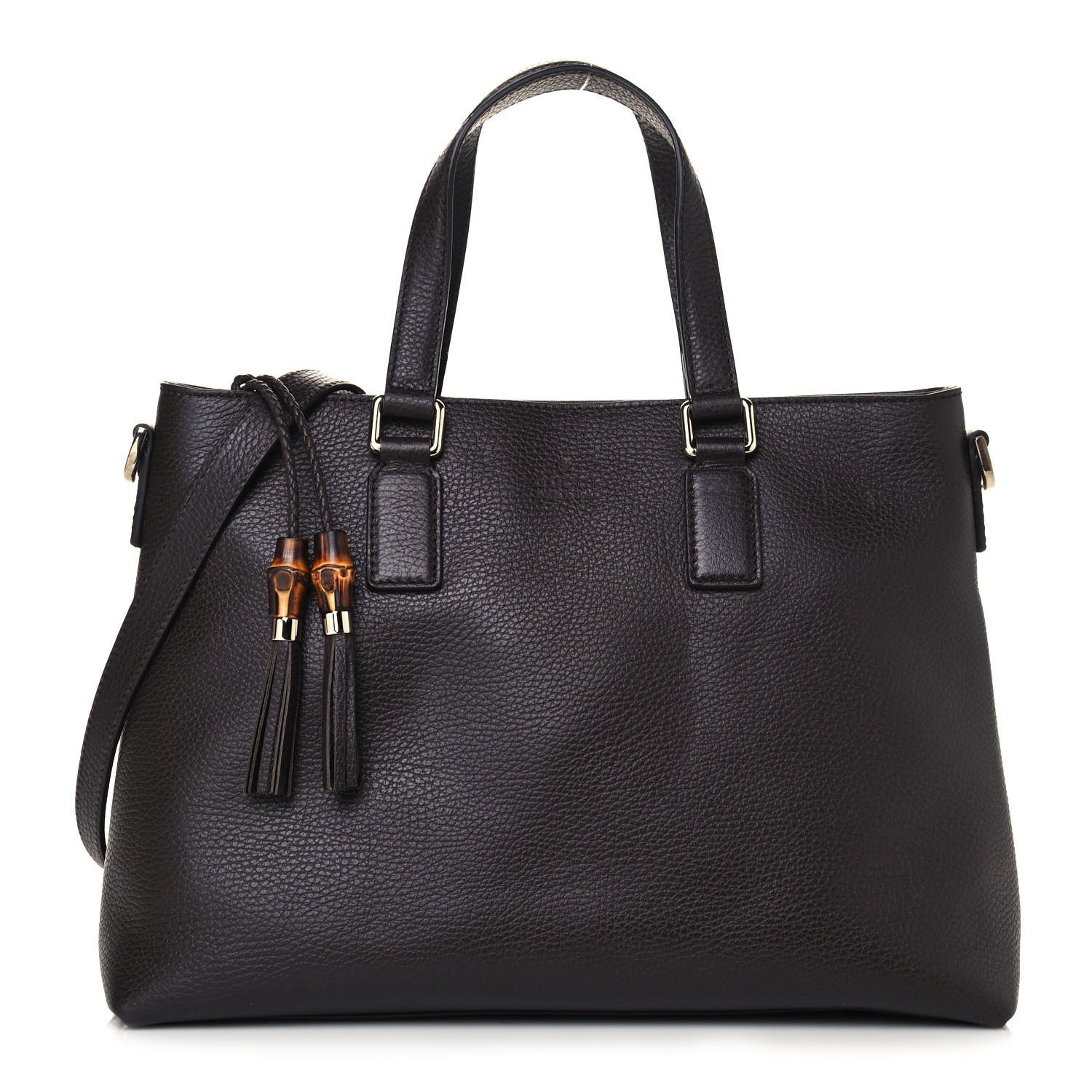 Gucci Calfskin Bamboo Tassel Top Handle Tote Dark Brown 1 of 13