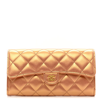 Chanel Metallic Lambskin Quilted Large Gusset Flap Wallet Golden 1 of 7