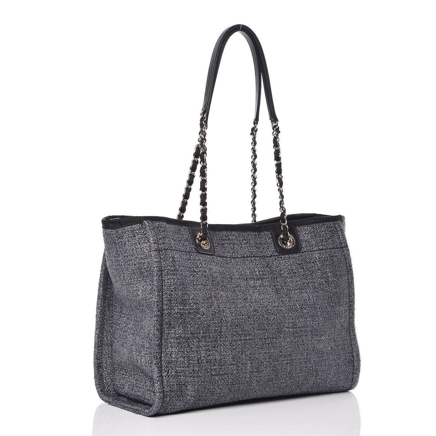 Woven Straw Raffia Small Deauville Tote Charcoal