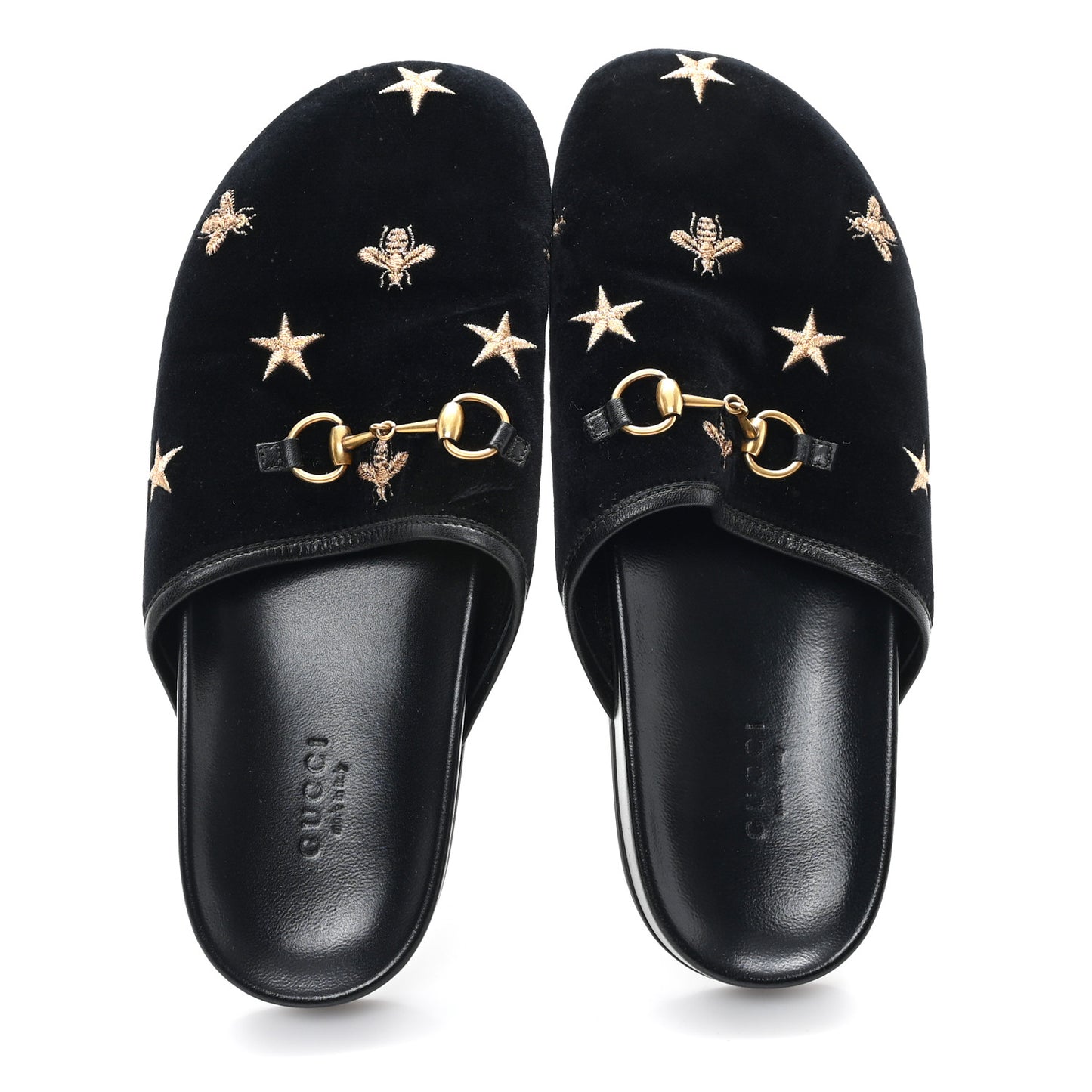 Softy Velvet Malaga Kid Bee Star Embroidered Womens Horsebit River Slippers 38.5 Black