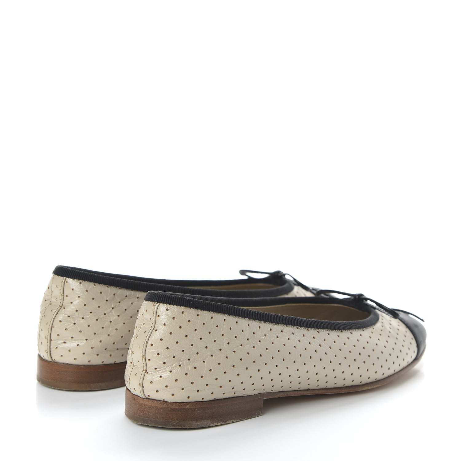 Chanel Lambskin Perforated Cap Toe Ballerina Flats 36 Beige Black 4 of 9