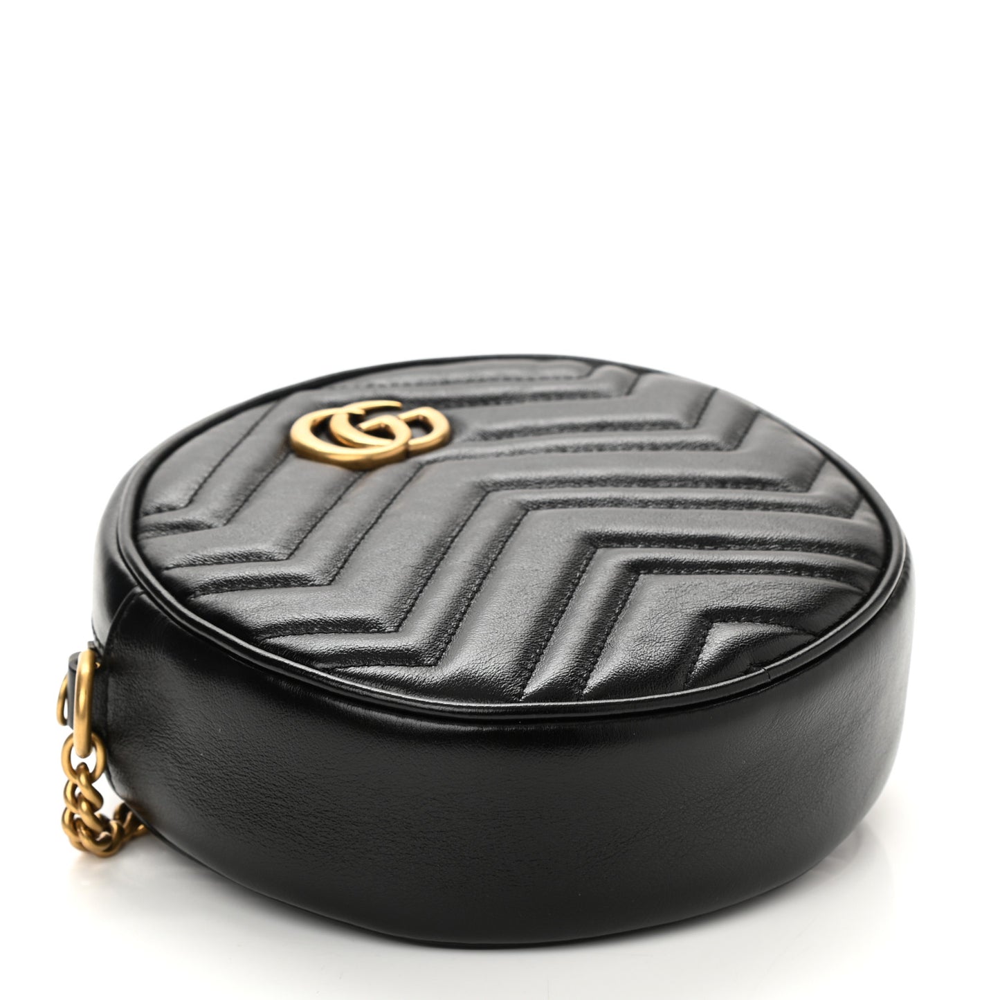 Azalea Calfskin Matelasse Heart Mini GG Marmont Round Shoulder Bag Black