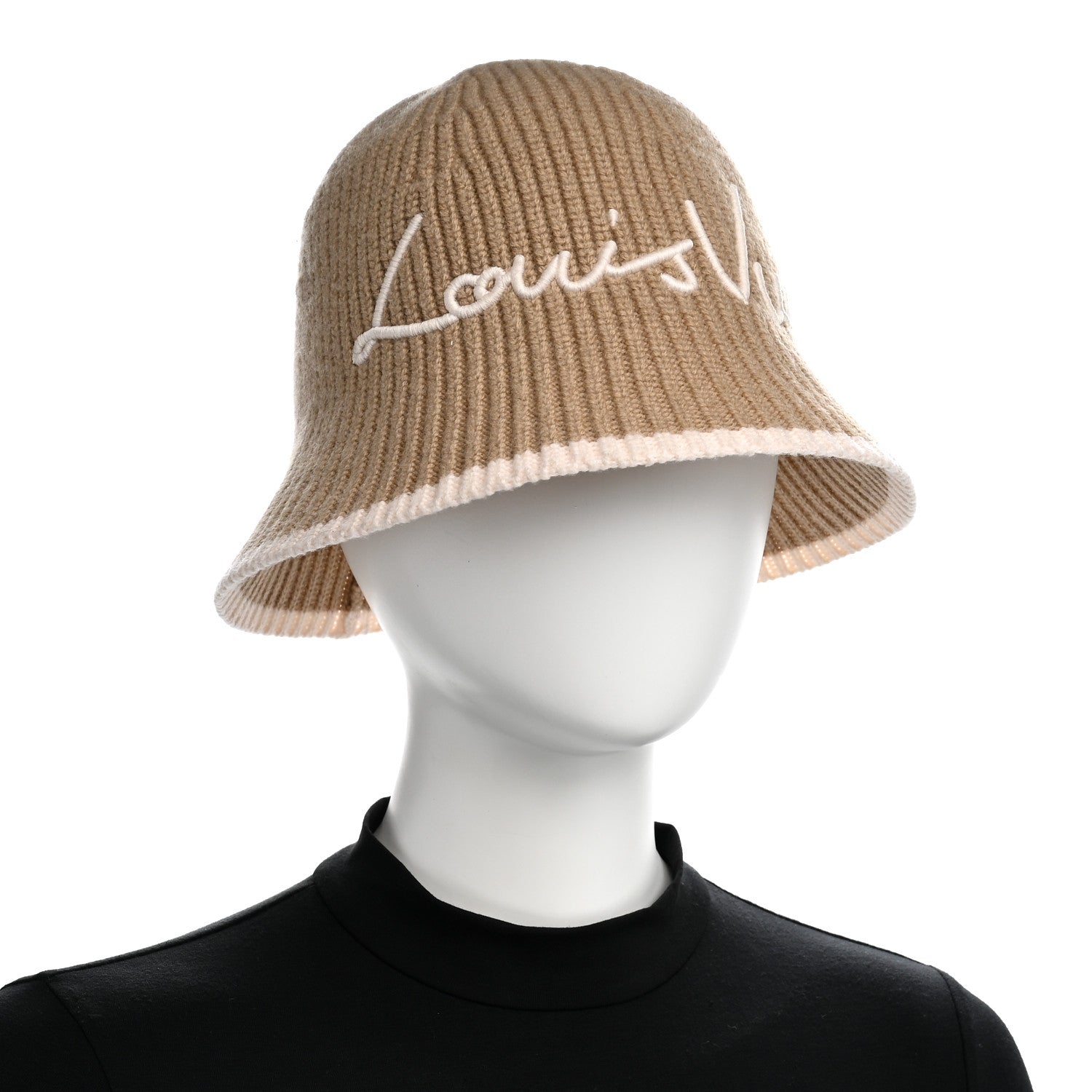 Louis Vuitton Wool LV Script Bucket Hat S Beige Cream 2 of 9