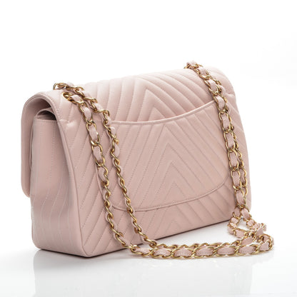 Chanel Calfskin Chevron Quilted Jumbo Double Flap Light Pink 3 of 7