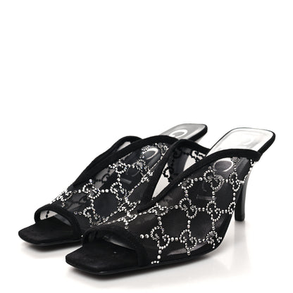 Gucci Tela Retino Kid Scamosciato Crystal GG Monogram Square G 95mm Slide Sandals 38 Black 3 of 8