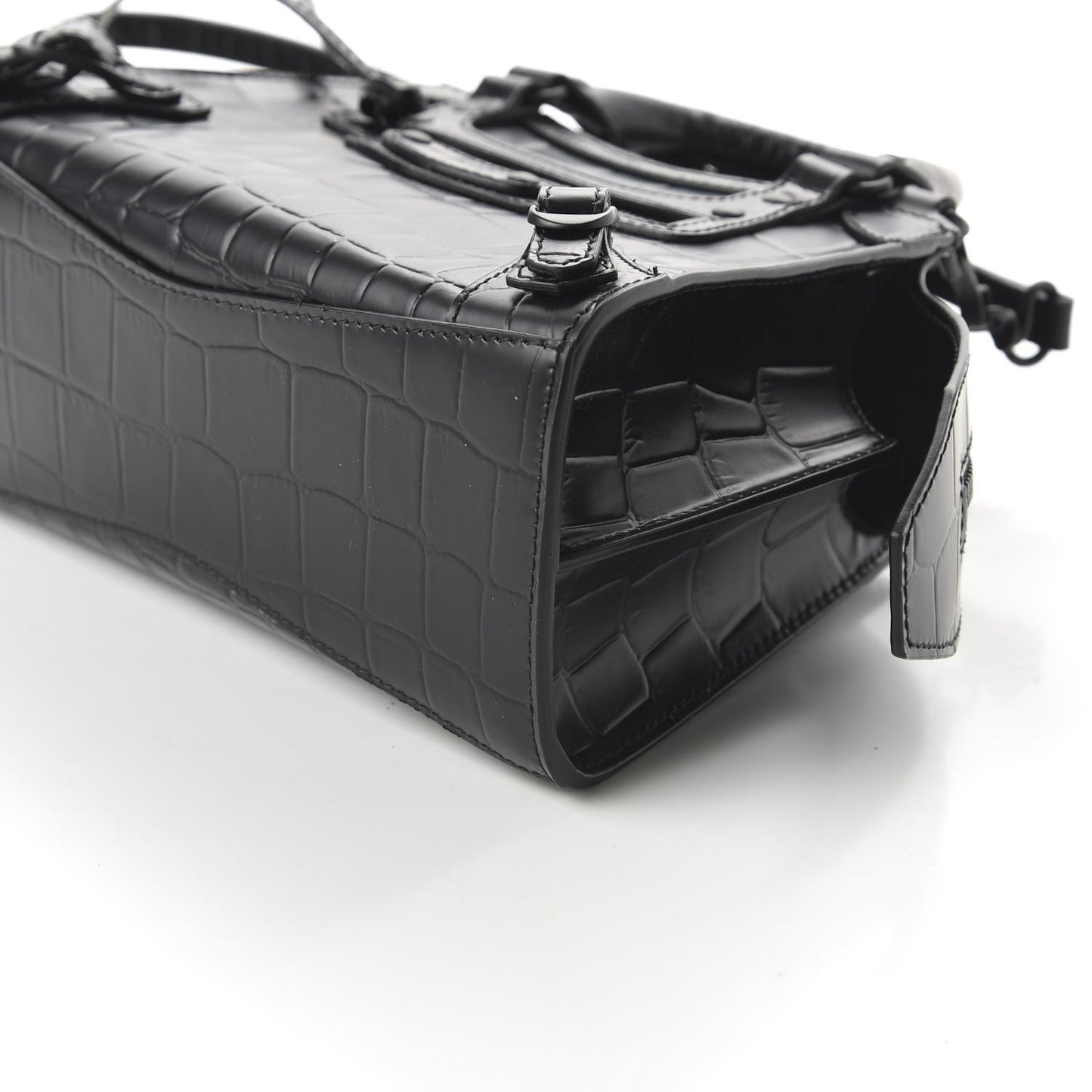 Semi Shiny Calfskin Crocodile Embossed Neo Classic Black Hardware Mini City Black