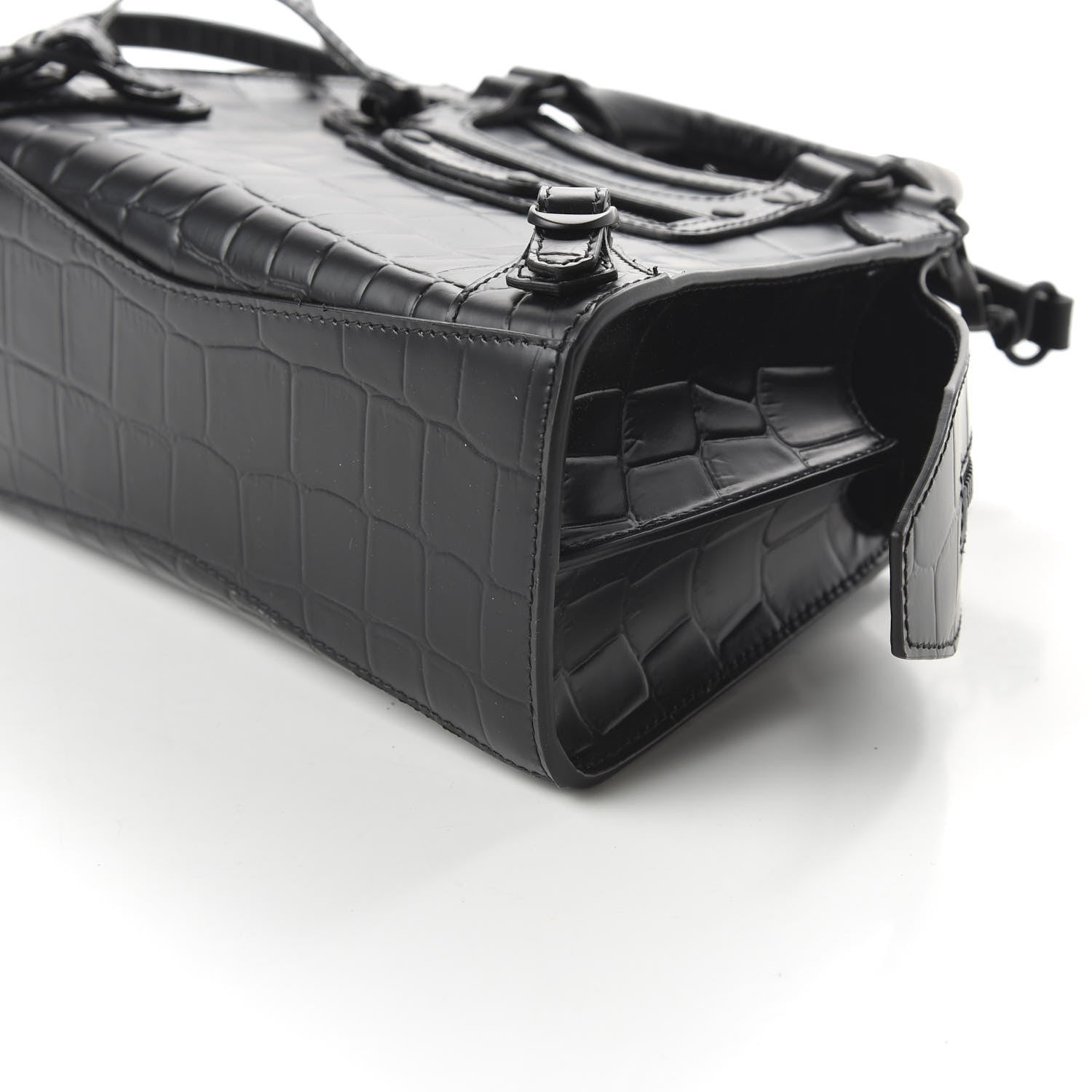 Balenciaga Semi Shiny Calfskin Crocodile Embossed Neo Classic Black Hardware Mini City Black 6 of 8