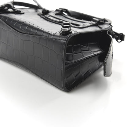 Balenciaga Semi Shiny Calfskin Crocodile Embossed Neo Classic Black Hardware Mini City Black 6 of 8