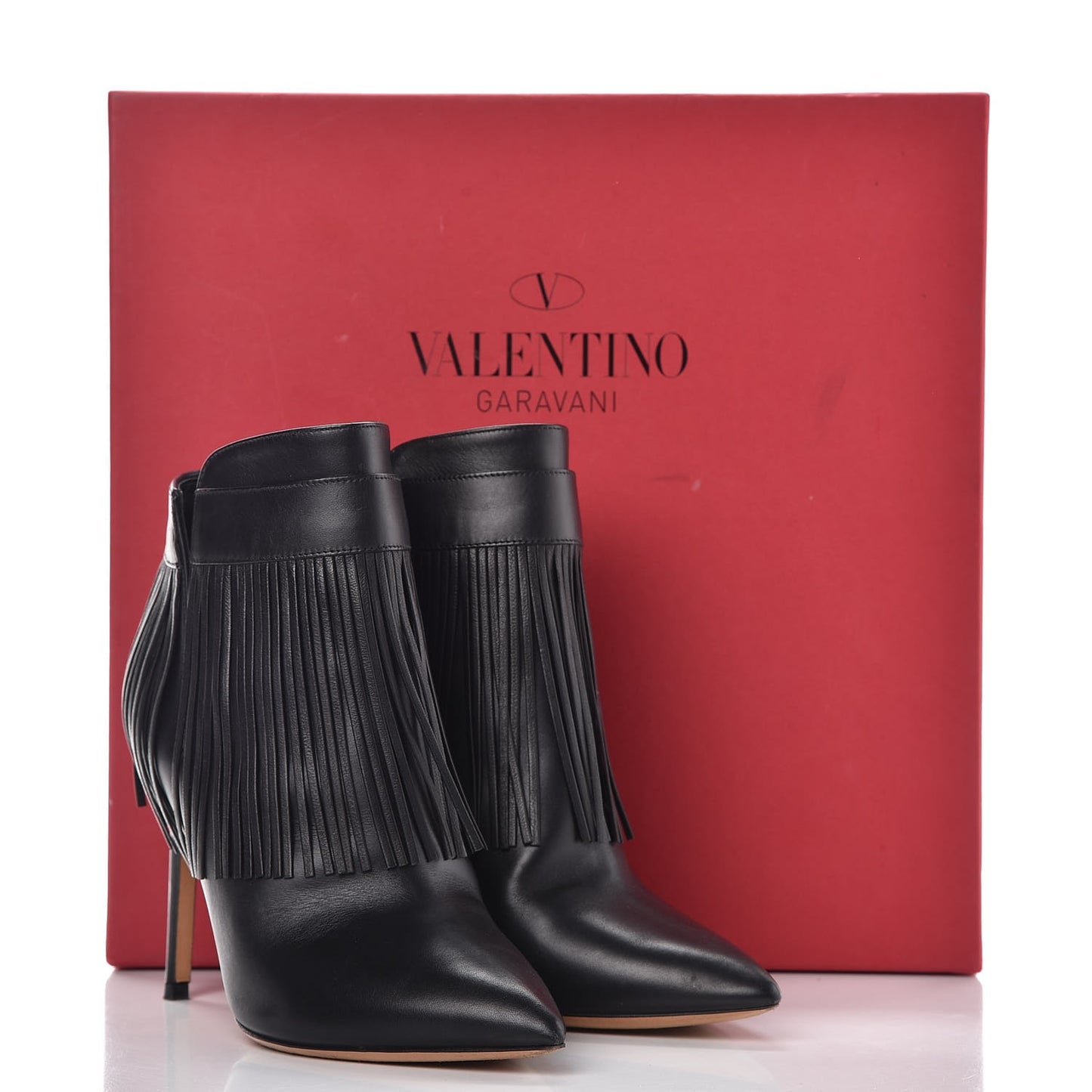 Calfskin Rockee Fringe Ankle Boots 36 Black