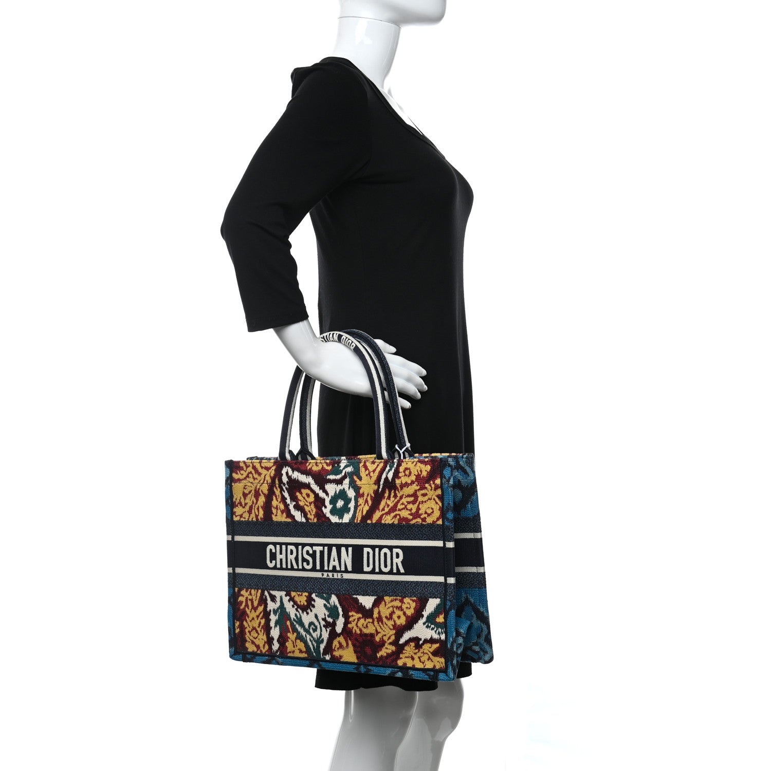 Christian Dior Canvas Embroidered Paisley Medium Book Tote Blue Multicolor 2 of 10