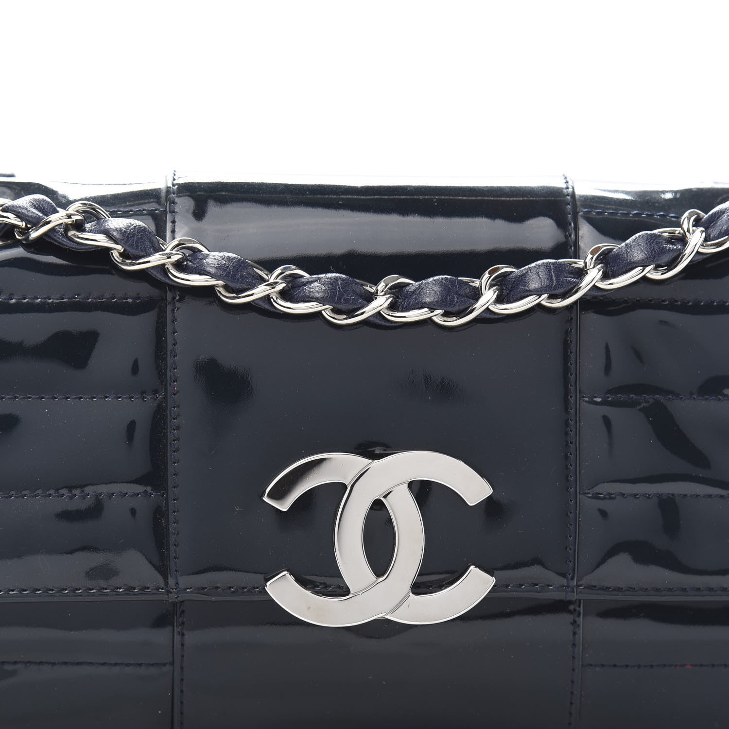 Chanel Patent Horizontal Quilted Medium Single Flap Dark Navy Blue 11 of 11