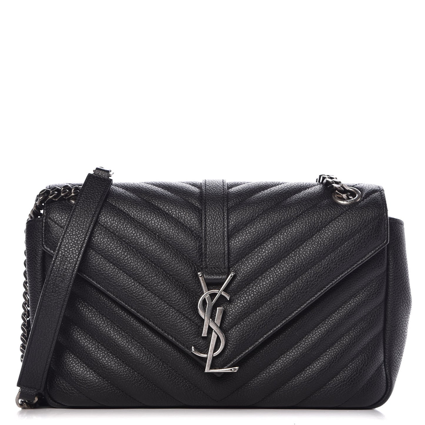 Grained Calfskin Matelasse Chevron Medium Monogram Chain Bag Black