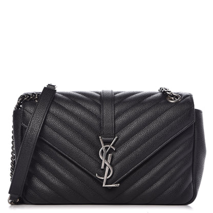Saint Laurent Grained Calfskin Matelasse Chevron Medium Monogram Chain Bag Black 1 of 9