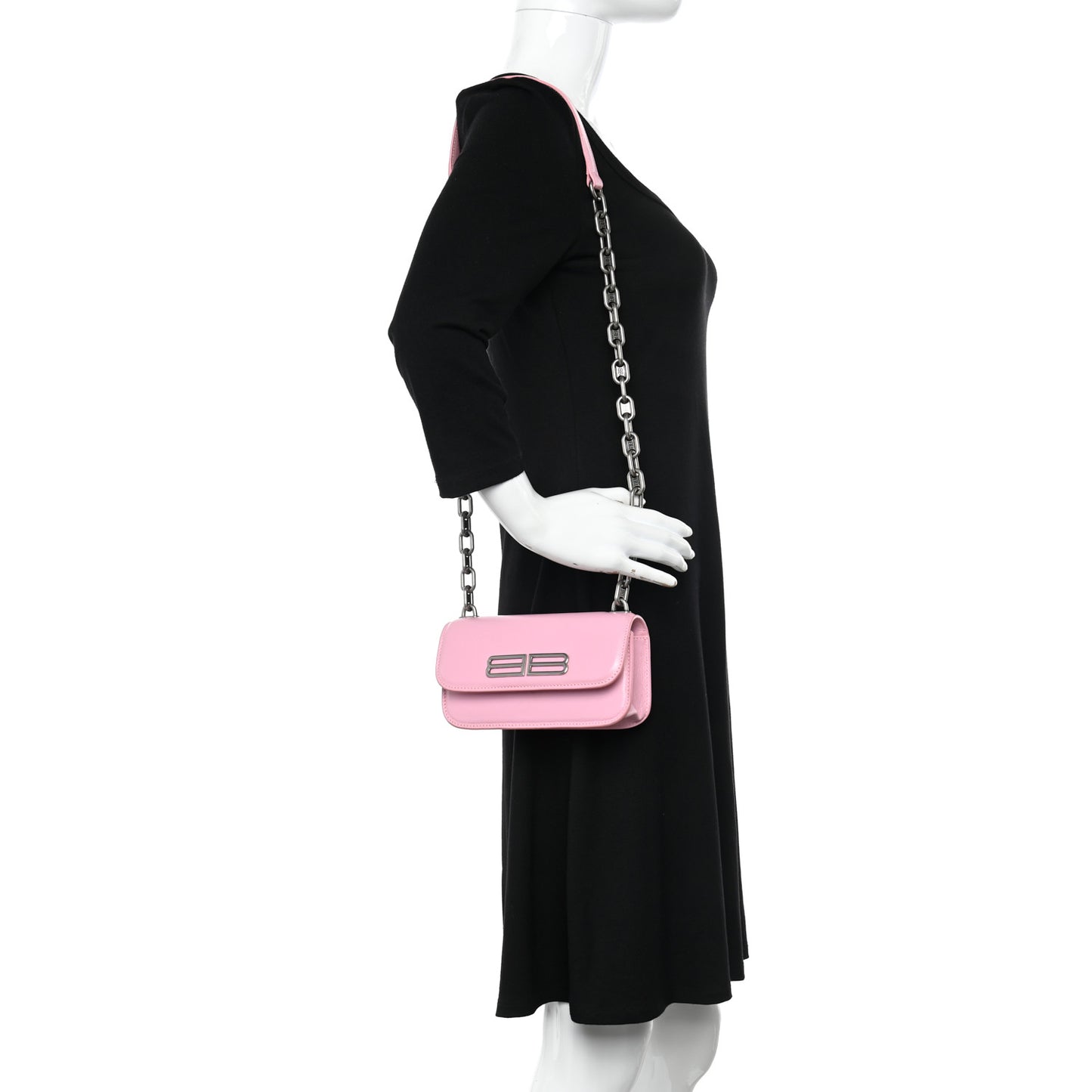 Calfskin Stripe Embossed Gossip Chain Bag XS Candy Pink