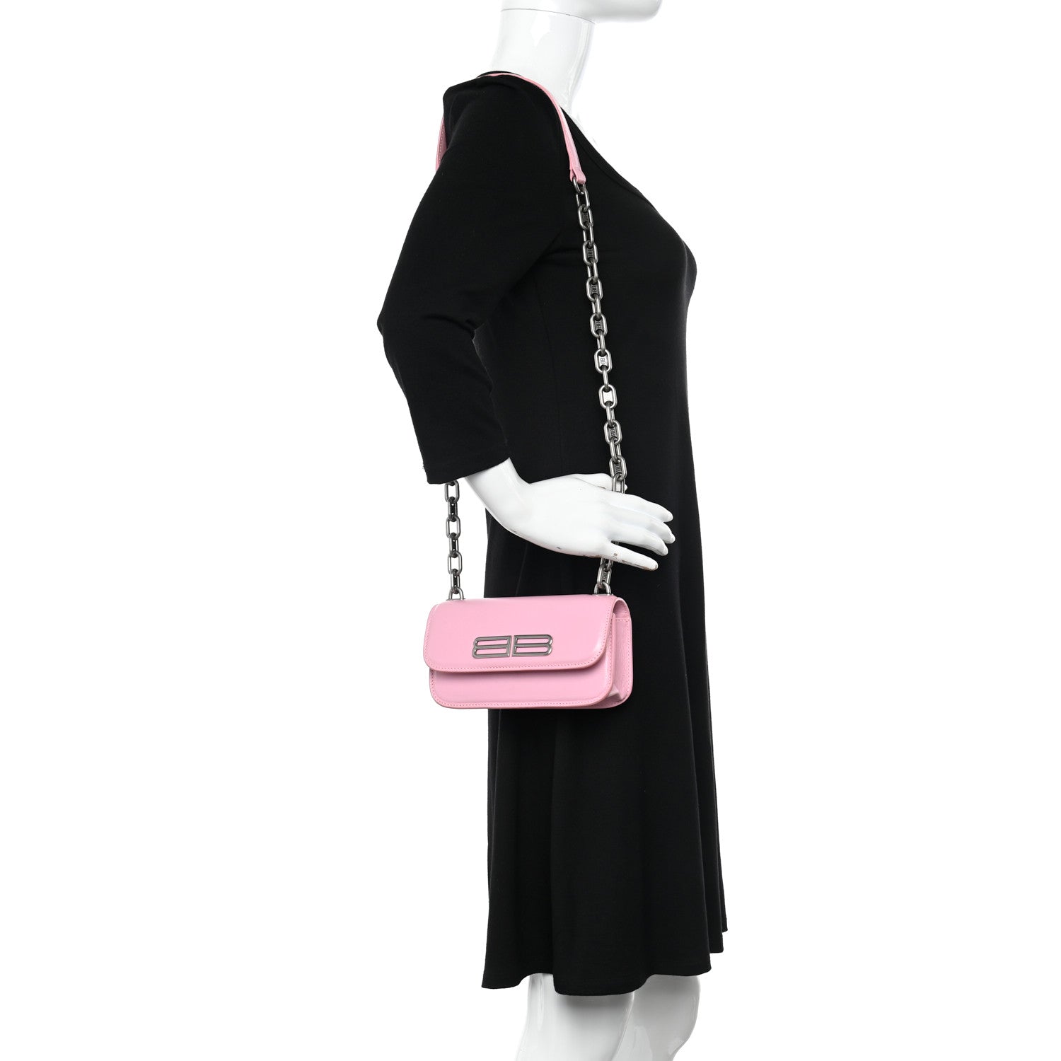 Balenciaga Calfskin Stripe Embossed Gossip Chain Bag XS Candy Pink 2 of 15