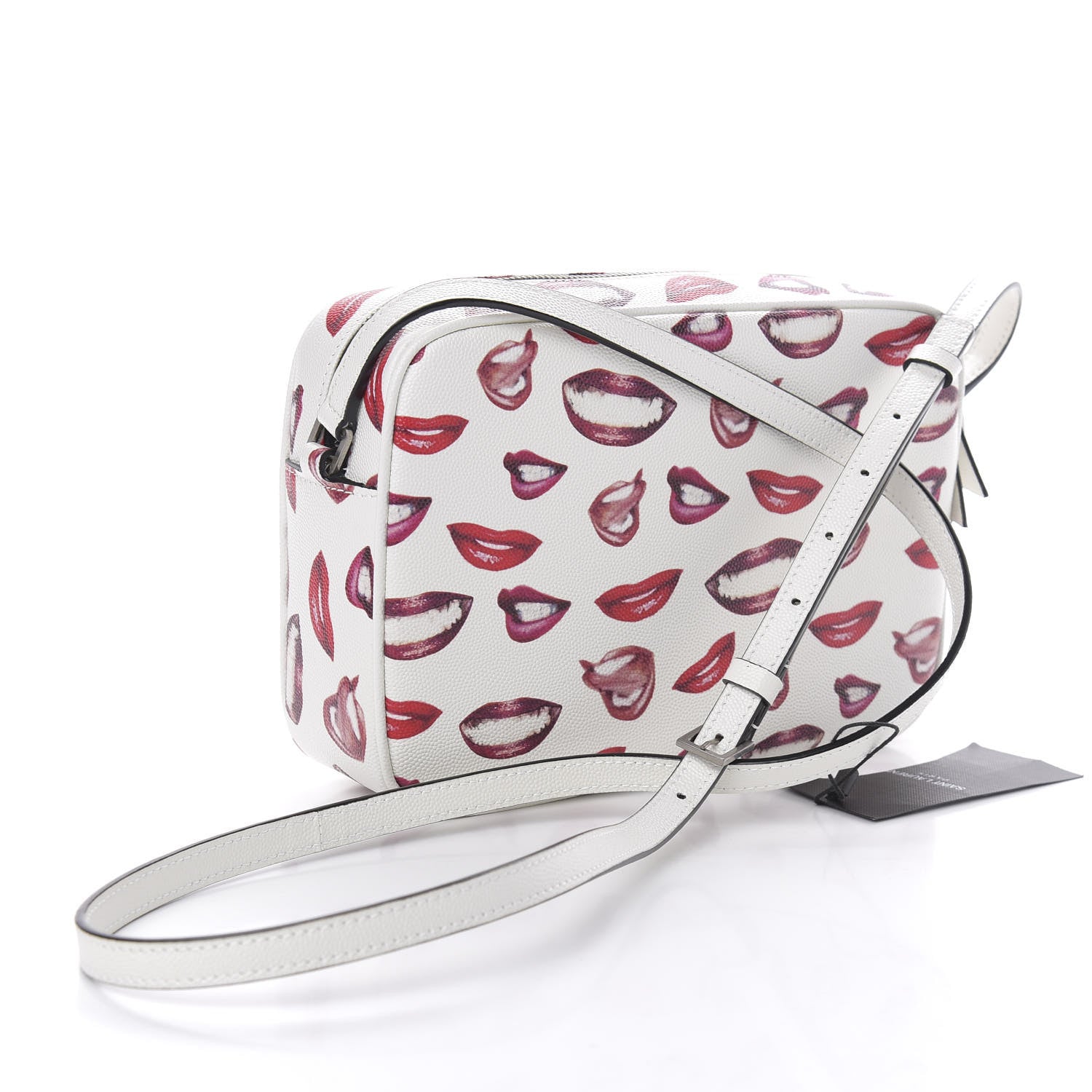 Saint Laurent Grain De Poudre Lips Print Medium Classic Monogram Camera Bag White Red 3 of 10