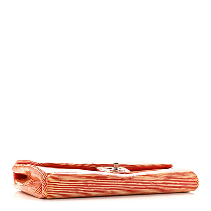Chanel Patent Calfskin Striped Clutch With Chain Flap Red 4 of 11
