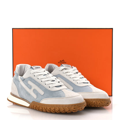 Hermes Suede Goatskin Jet Sneakers 37 Gris Nuage White 11 of 11