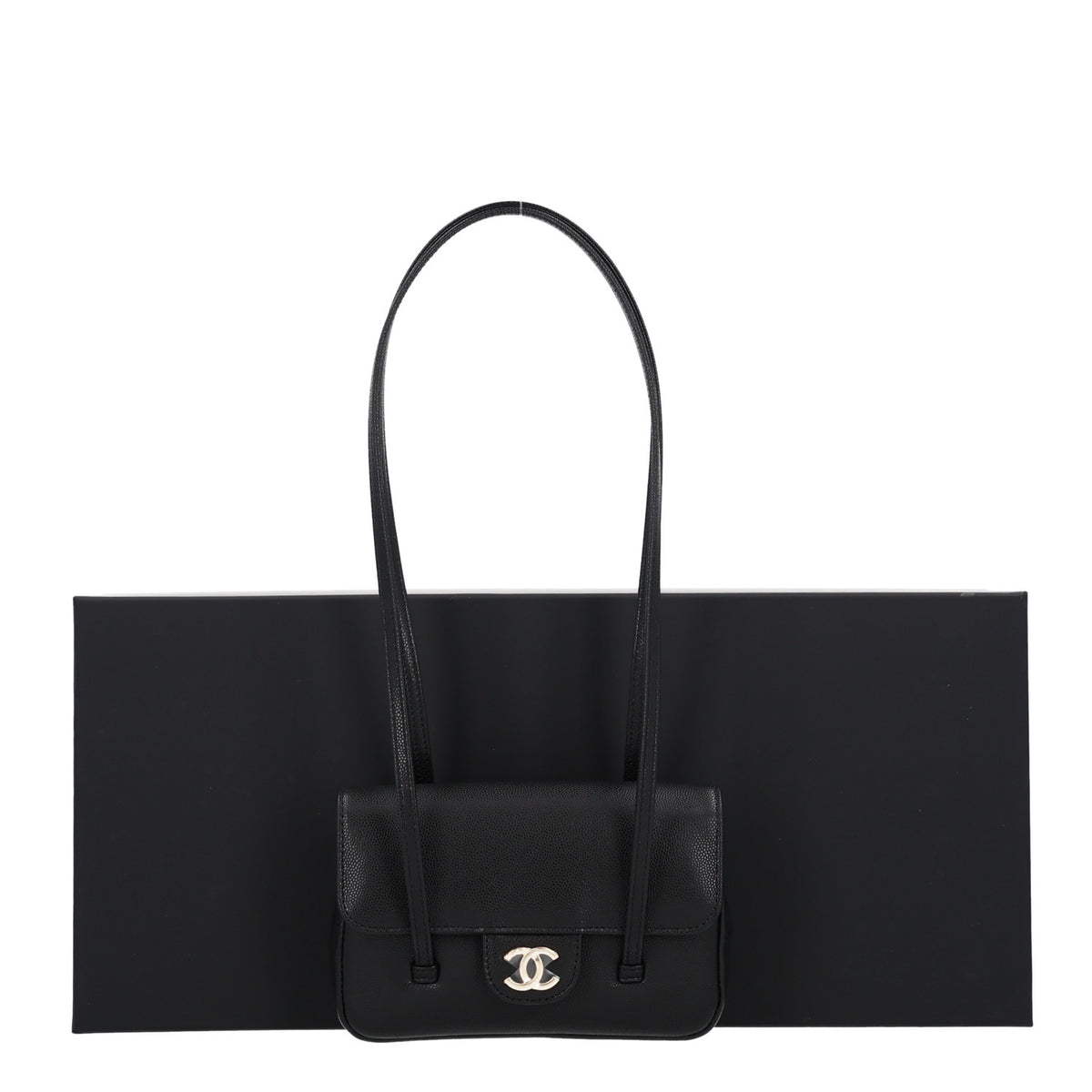 Shiny Caviar Mini Preppy Coco Shoulder Bag Black